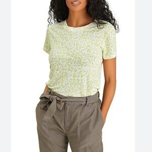 Sanctuary The Perfect Tee 100% Linen Leopard Print Lime Green Size Small